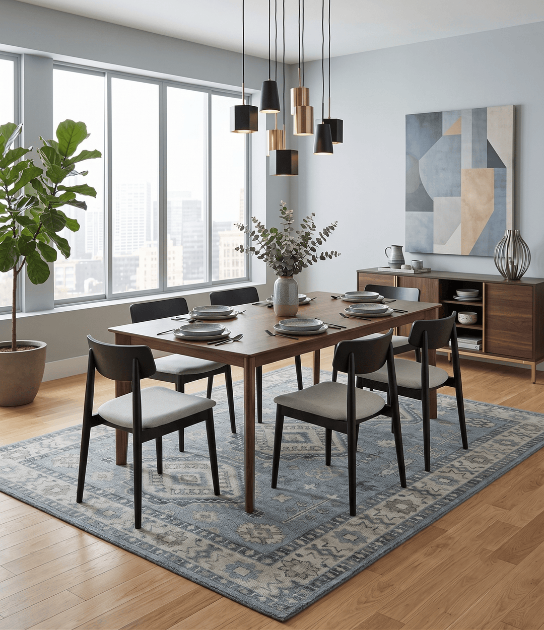Traditional Medallions Design Blue And Beige Custom Made Wool And Linen Blend Rug - The Rug Decor