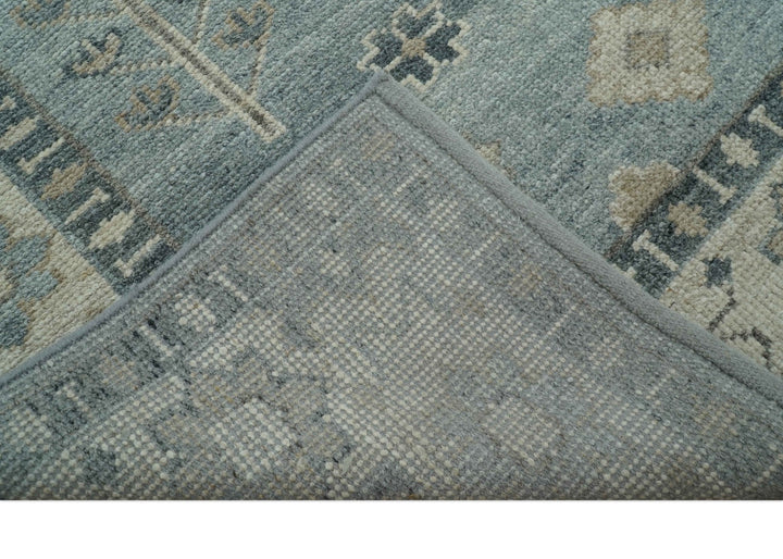 Traditional Medallions Design Blue And Beige Custom Made Wool And Linen Blend Rug - The Rug Decor
