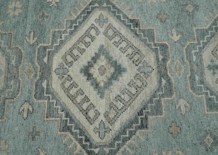 Traditional Medallions Design Blue And Beige Custom Made Wool And Linen Blend Rug - The Rug Decor