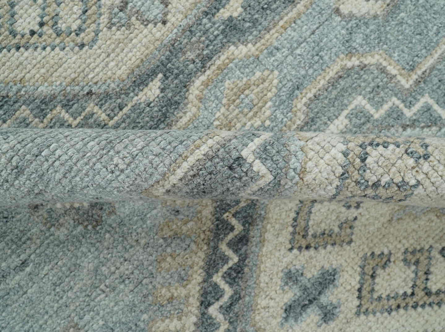 Traditional Medallions Design Blue And Beige Custom Made Wool And Linen Blend Rug - The Rug Decor