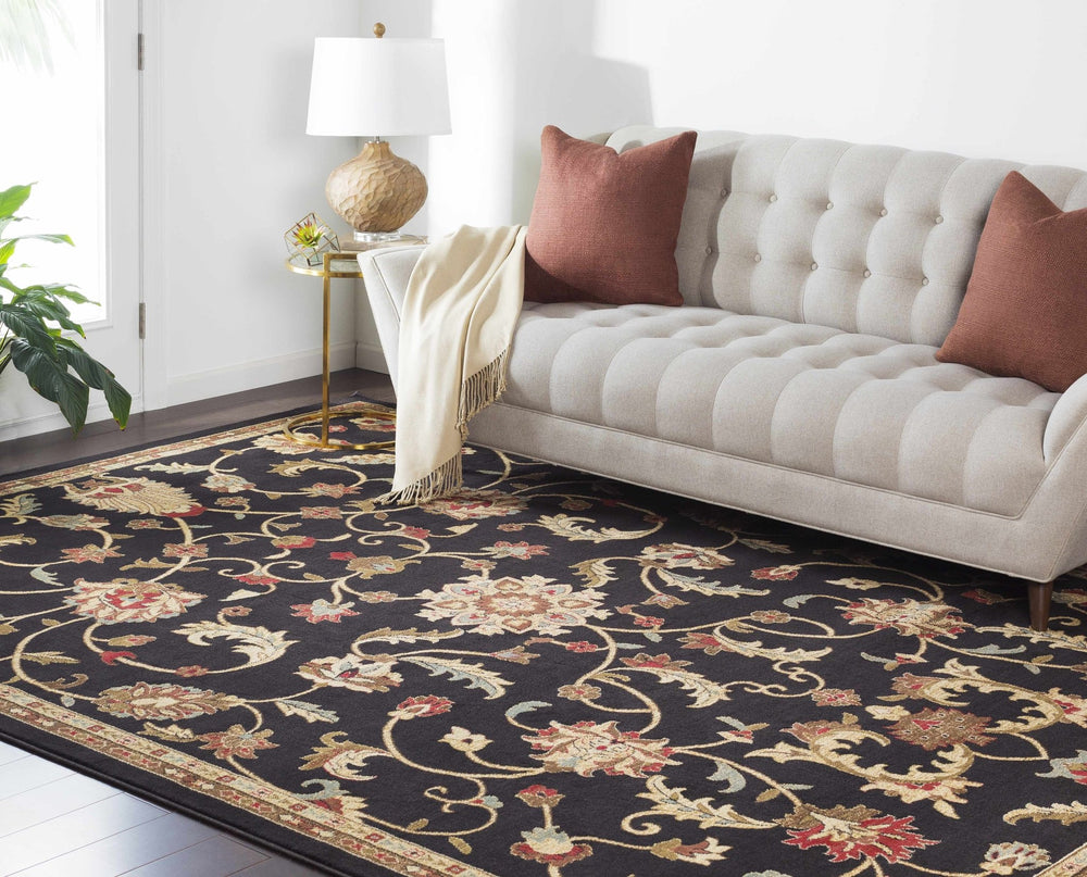 Traditional Oriental Black Machine Woven Rug - The Rug Decor