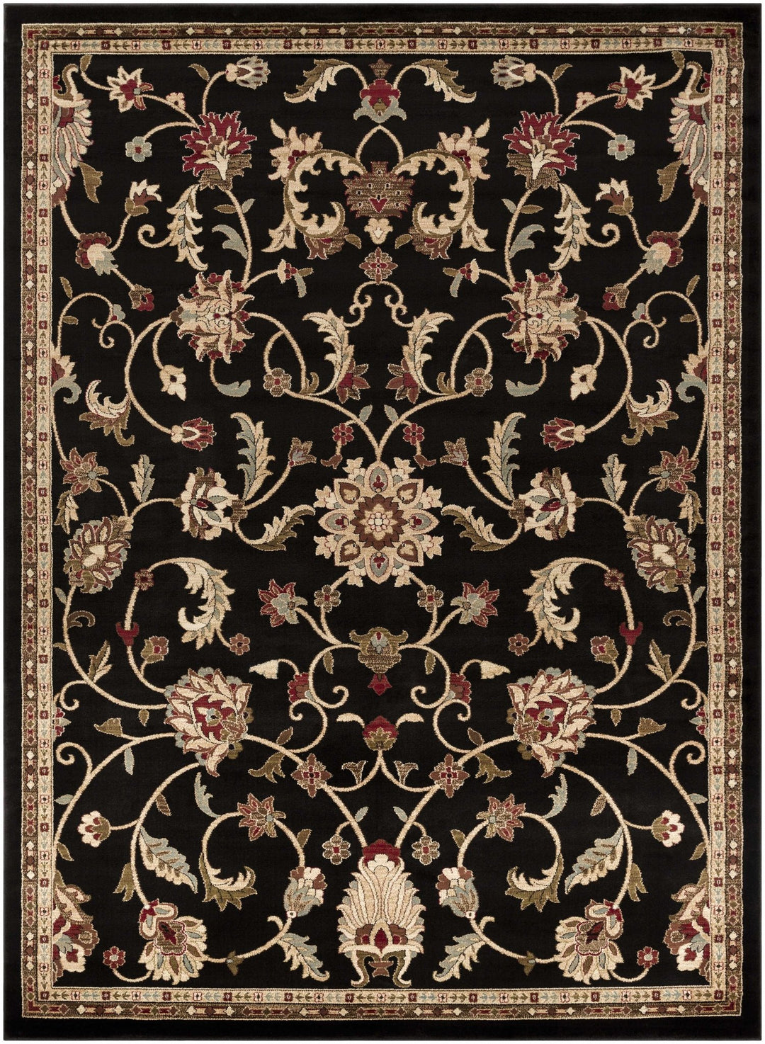 Traditional Oriental Black Machine Woven Rug - The Rug Decor