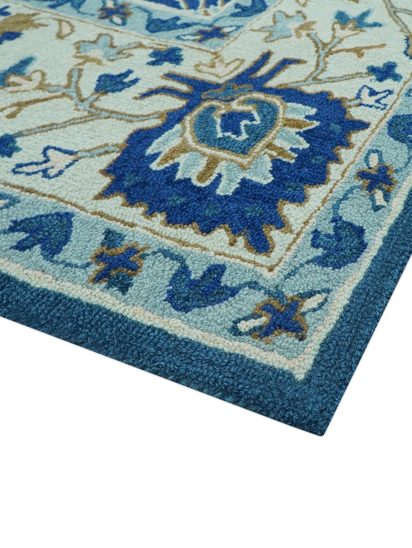 Traditional Oriental Design Beige And Blue Hand Tufted 8x10 Wool Area Rug - The Rug Decor