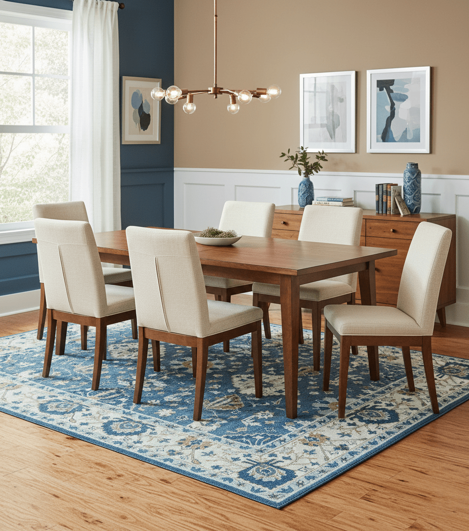 Traditional Oriental Design Beige And Blue Hand Tufted 8x10 Wool Area Rug - The Rug Decor