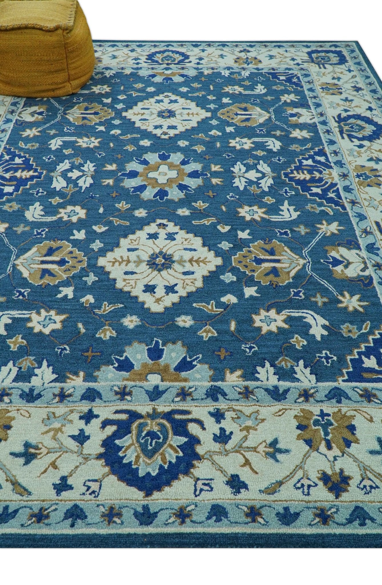 Traditional Oriental Design Beige And Blue Hand Tufted 8x10 Wool Area Rug - The Rug Decor