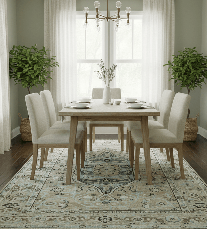 Traditional Oriental Design Beige Hand knotted 6x8.7 Wool Area Rug - The Rug Decor