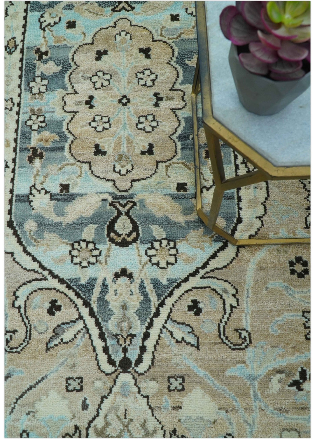 Traditional Oriental Design Beige Hand knotted 6x8.7 Wool Area Rug - The Rug Decor