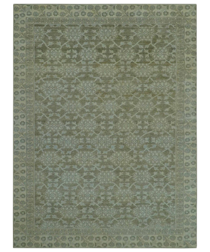 Traditional Oriental Design Brown, Blue And Beige Hand Knotted 6x8 Wool Area Rug - The Rug Decor