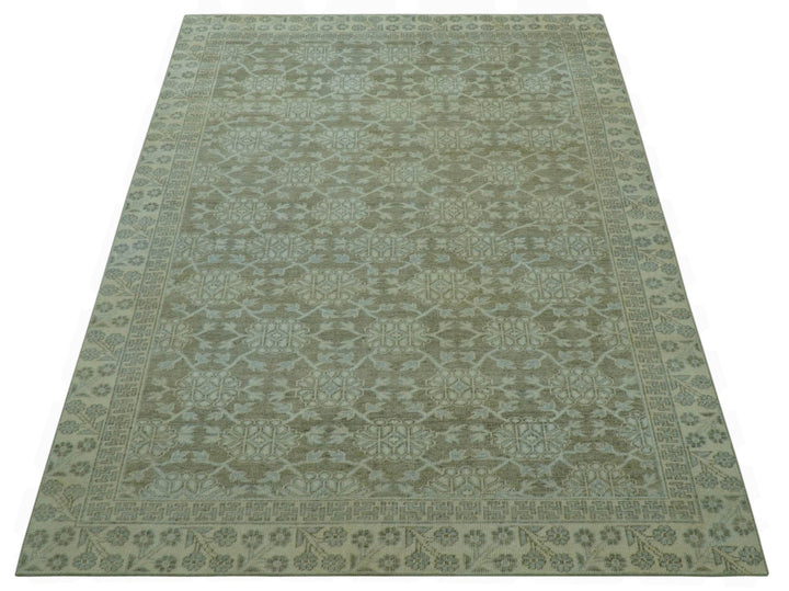 Traditional Oriental Design Brown, Blue And Beige Hand Knotted 6x8 Wool Area Rug - The Rug Decor