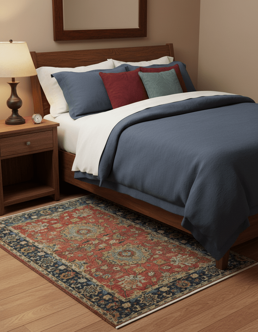 Traditional Oriental Design Fine Rust And Blue Hand Knotted 4x6 Wool Area Rug - The Rug Decor