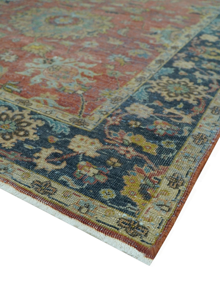 Traditional Oriental Design Fine Rust And Blue Hand Knotted 4x6 Wool Area Rug - The Rug Decor