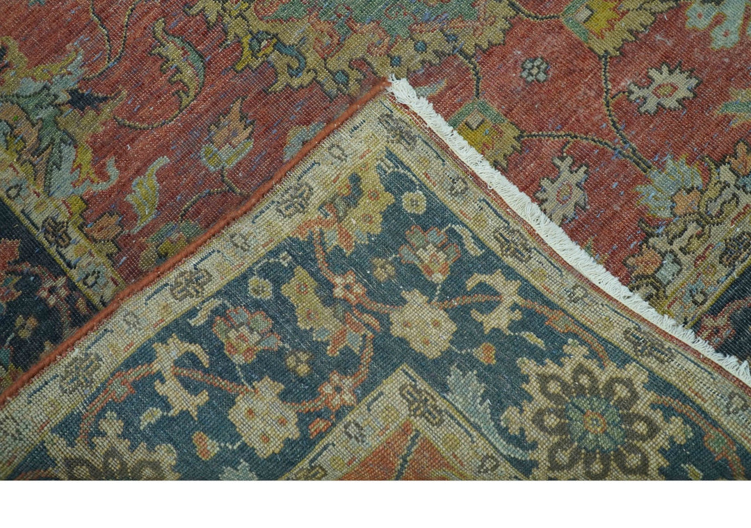 Traditional Oriental Design Fine Rust And Blue Hand Knotted 4x6 Wool Area Rug - The Rug Decor