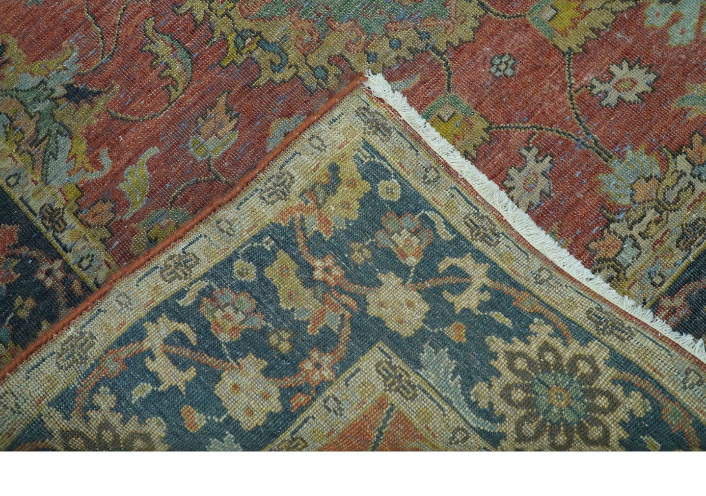 Traditional Oriental Design Fine Rust And Blue Hand Knotted 4x6 Wool Area Rug - The Rug Decor