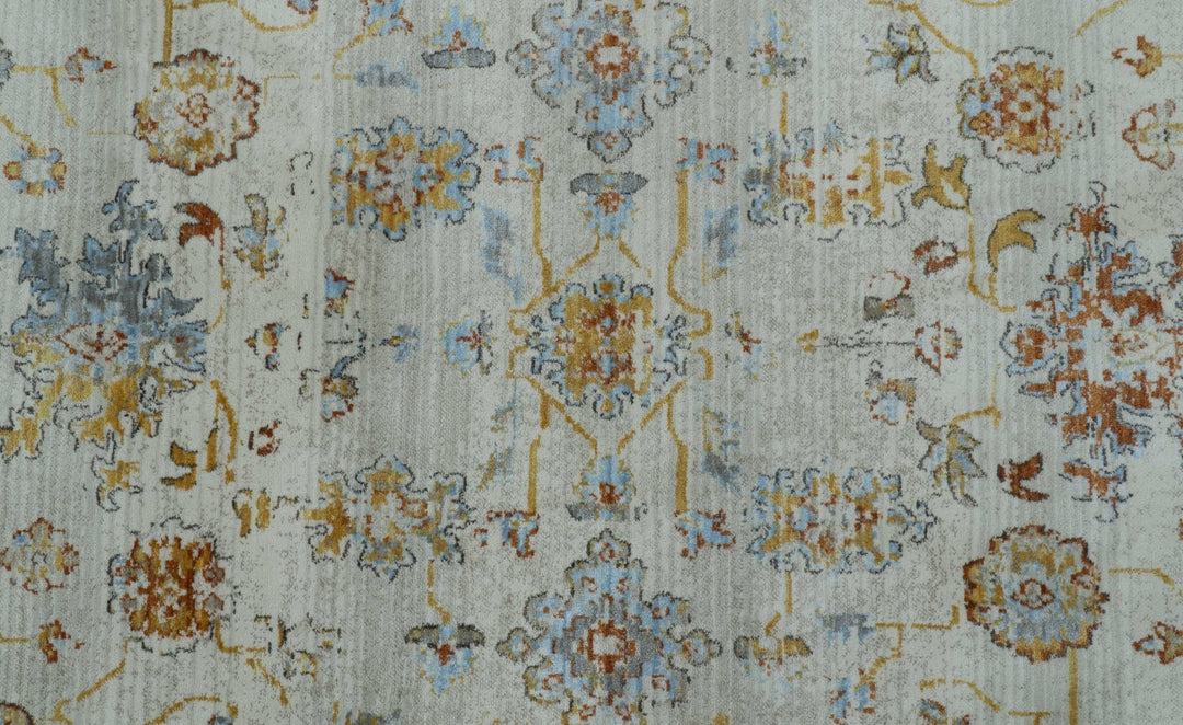 Traditional Oriental Design Silver And Rust Machine Woven 4x5.7 Polyester Area Rug - The Rug Decor