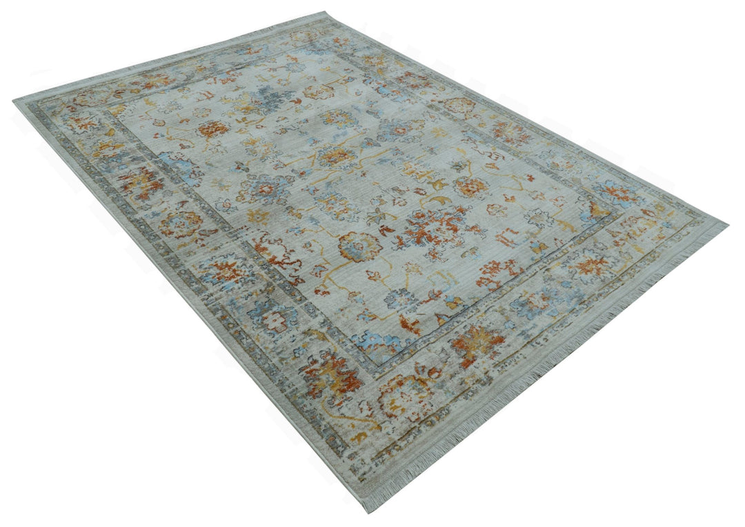 Traditional Oriental Design Silver And Rust Machine Woven 4x5.7 Polyester Area Rug - The Rug Decor