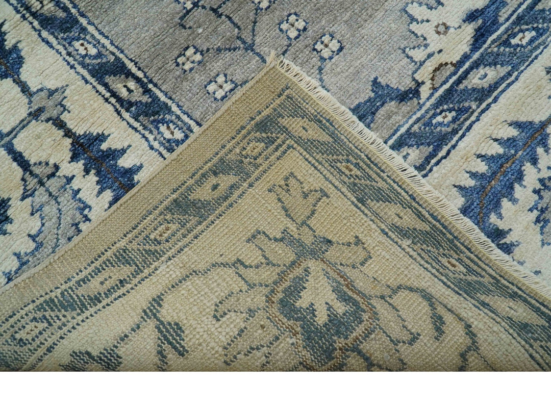 Traditional Oriental Gray And Blue Hand knotted Art Silk Area Rug - The Rug Decor