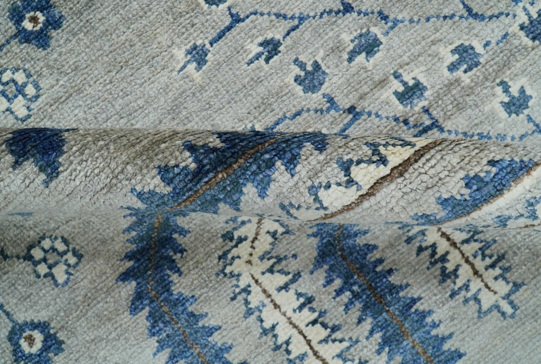 Traditional Oriental Gray And Blue Hand knotted Art Silk Area Rug - The Rug Decor