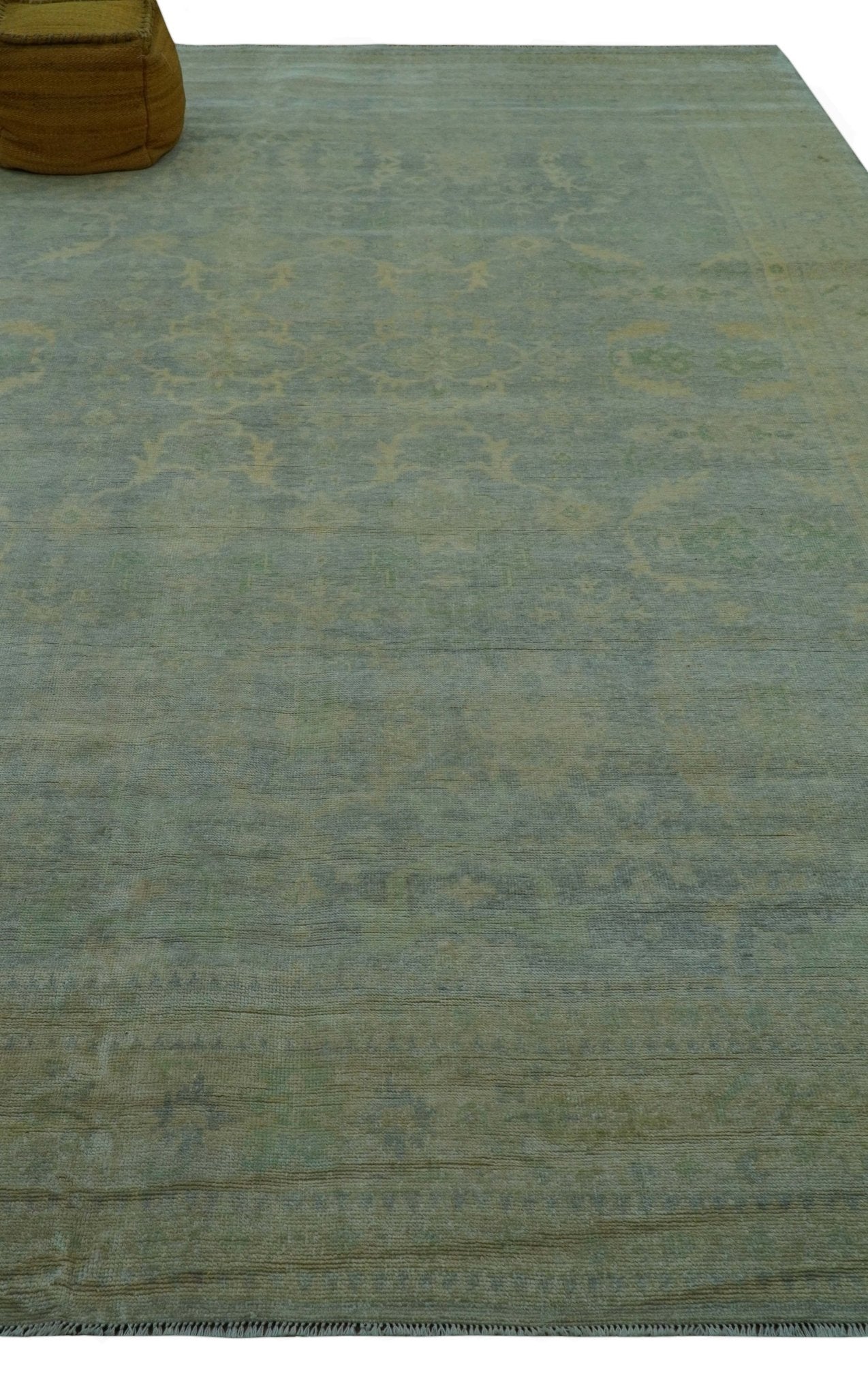 Traditional Oushak Beige And Blue 10x14 Hand Knotted Wool Area Rug - The Rug Decor