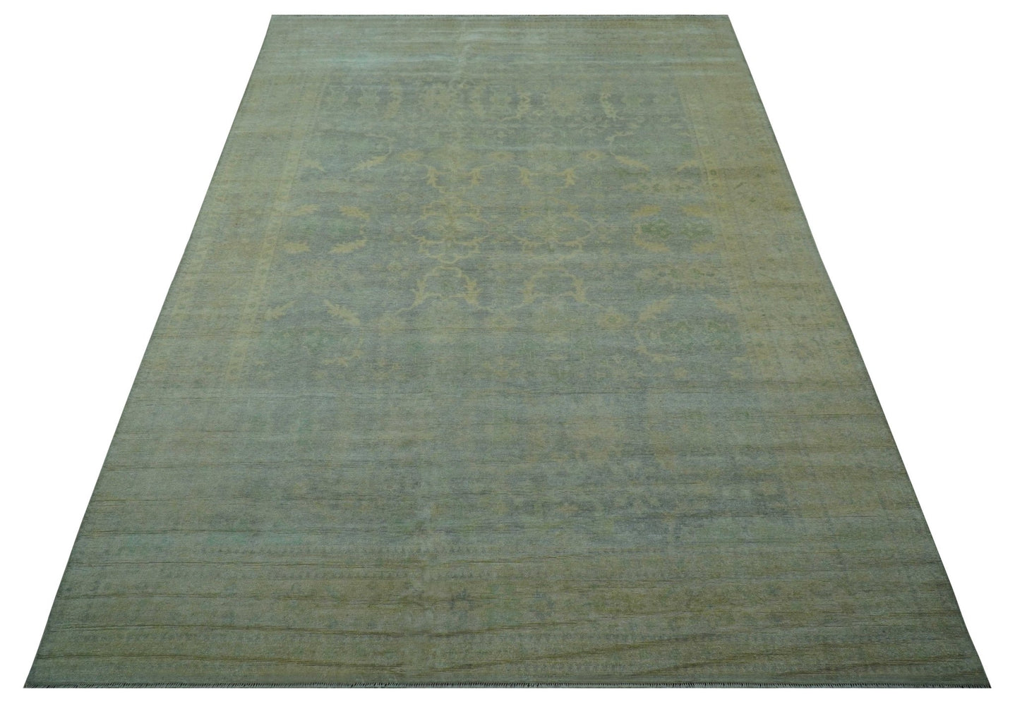 Traditional Oushak Beige And Blue 10x14 Hand Knotted Wool Area Rug - The Rug Decor