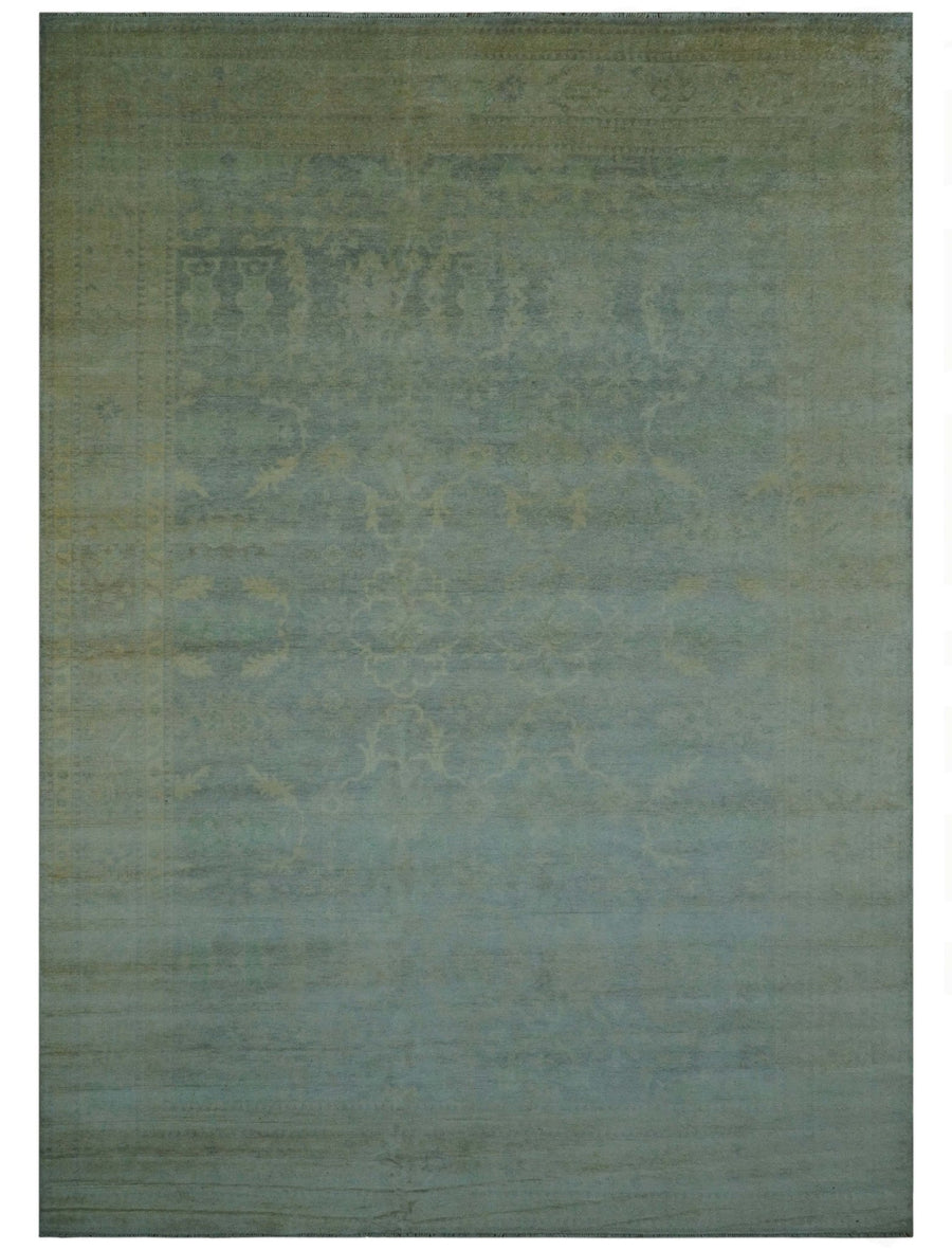 Traditional Oushak Beige And Blue 10x14 Hand Knotted Wool Area Rug - The Rug Decor