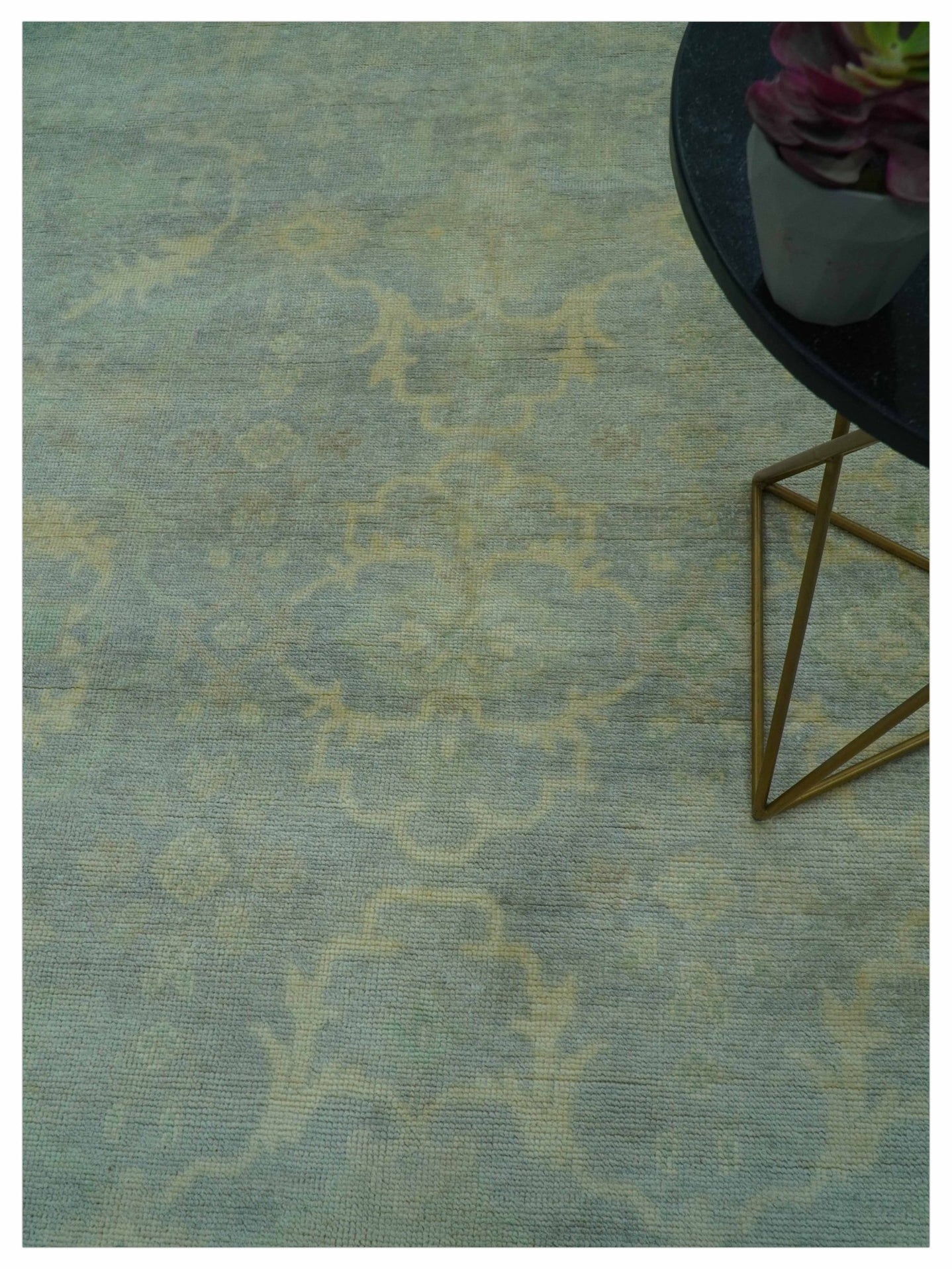 Traditional Oushak Beige And Blue 10x14 Hand Knotted Wool Area Rug - The Rug Decor