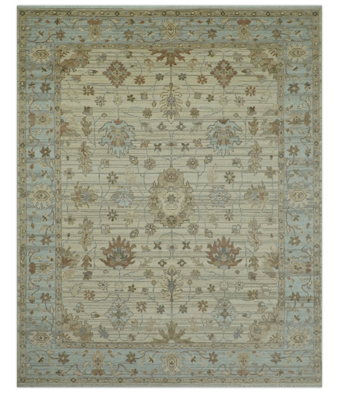 Traditional Oushak Beige, Brown And Blue 8X10 Hand Knotted wool rug - The Rug Decor