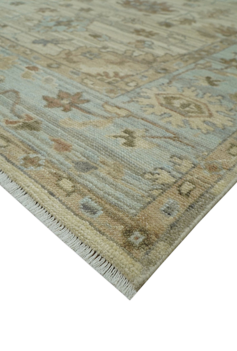 Traditional Oushak Beige, Brown And Blue Hand Knotted Custom Made Wool rug - The Rug Decor