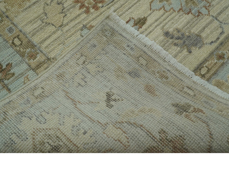 Traditional Oushak Beige, Brown And Blue Hand Knotted Custom Made Wool rug - The Rug Decor