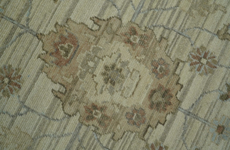 Traditional Oushak Beige, Brown And Blue Hand Knotted Custom Made Wool rug - The Rug Decor