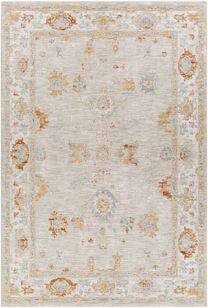 Traditional Oushak Beige Machine Woven Area Rug - The Rug Decor