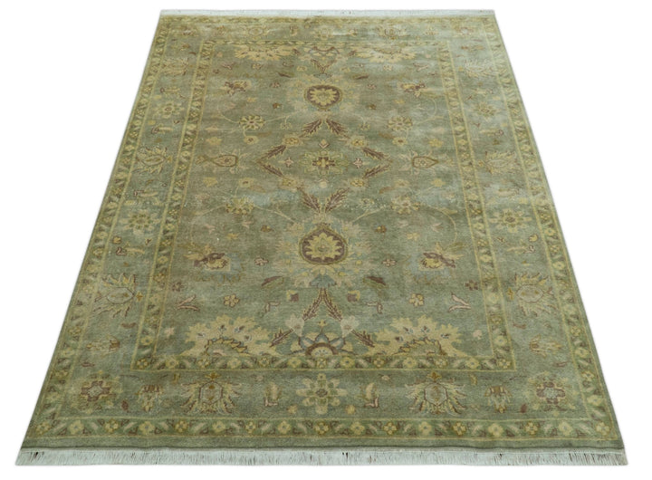 Traditional Oushak Design Antique Green And Brown 6x9 Hand Knotted Wool Rug - The Rug Decor