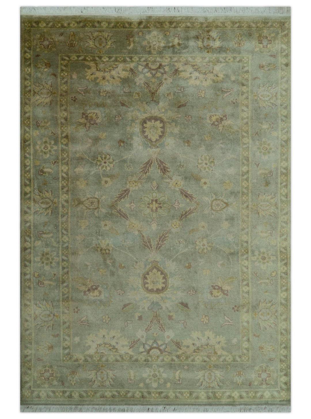 Traditional Oushak Design Antique Green And Brown 6x9 Hand Knotted Wool Rug - The Rug Decor