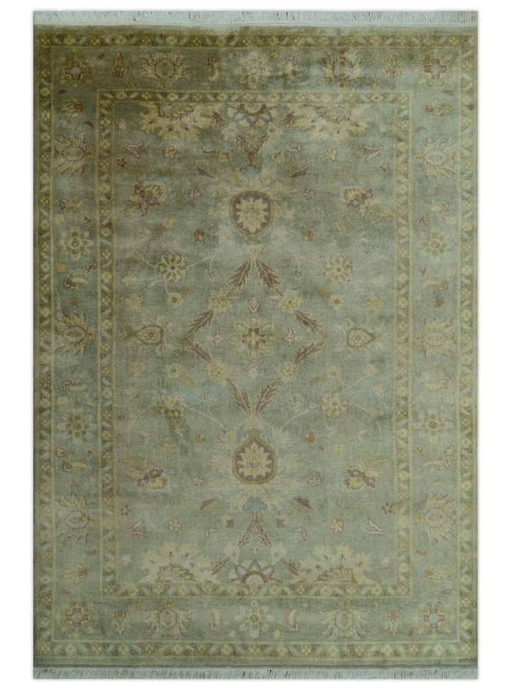 Traditional Oushak Design Antique Green And Brown 6x9 Hand Knotted Wool Rug - The Rug Decor
