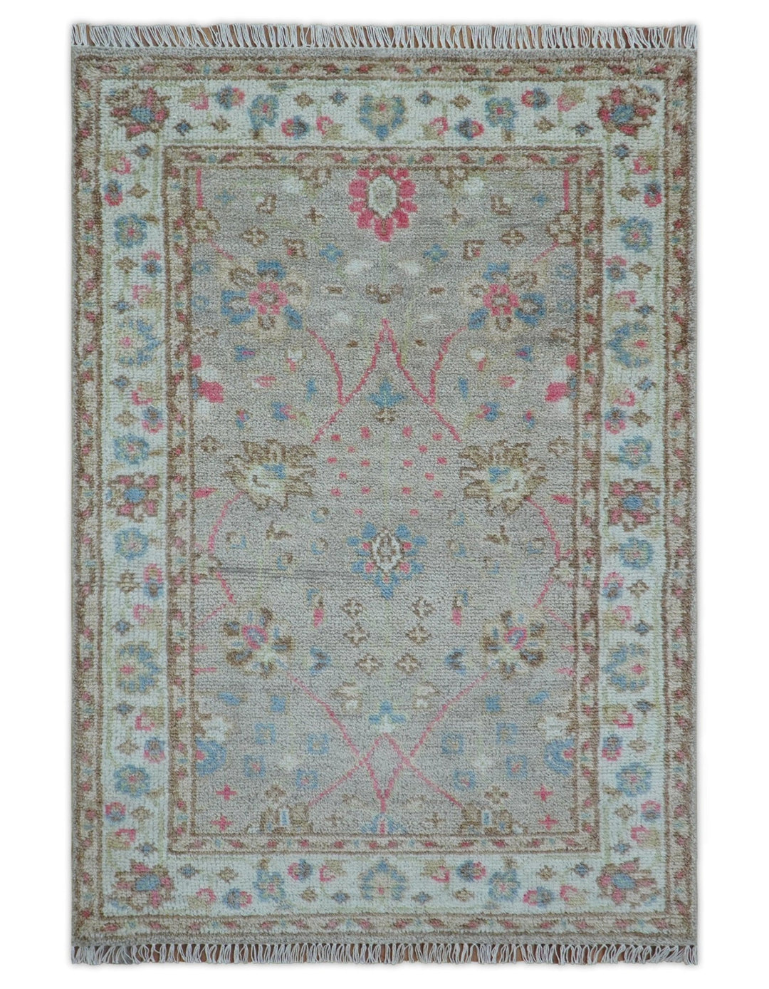 Traditional Oushak Design Beige And Blue 4x6 Hand knotted Wool Area Rug - The Rug Decor
