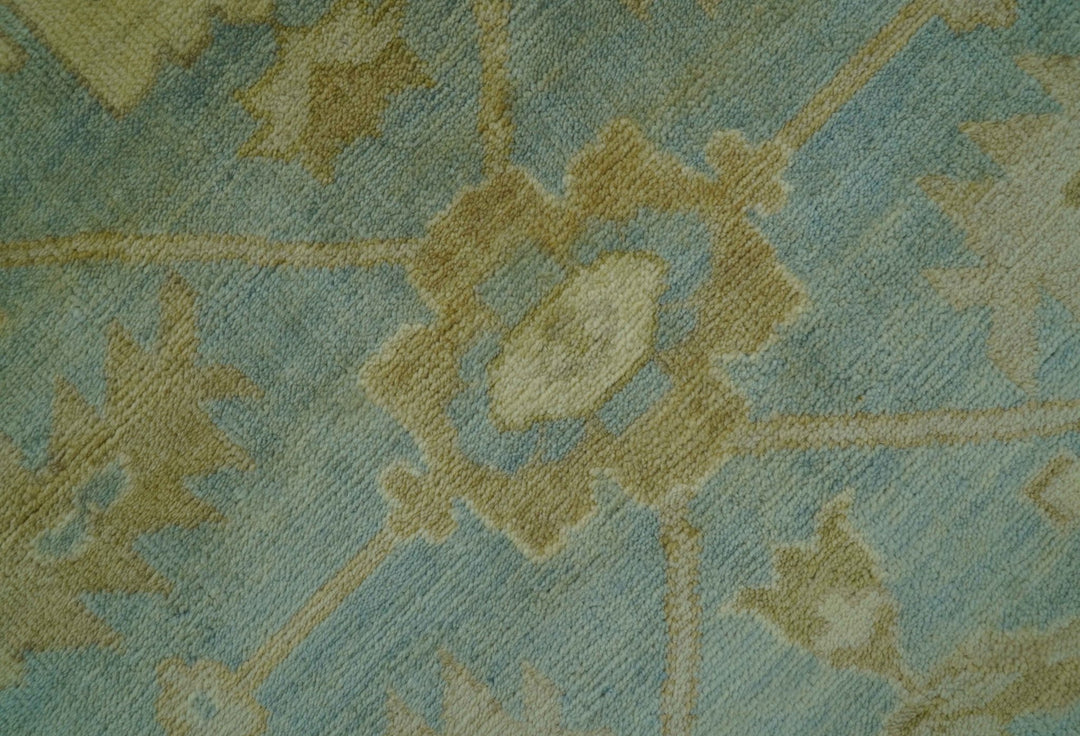 Traditional Oushak Design Beige and Blue Hand Knotted Wool Area Rug - The Rug Decor