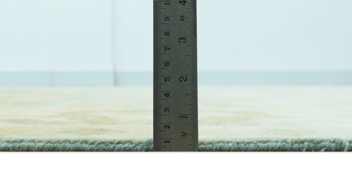 Traditional Oushak Design Beige and Blue Hand Knotted Wool Area Rug - The Rug Decor