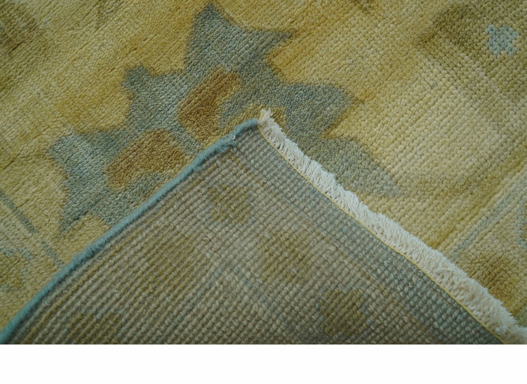 Traditional Oushak Design Beige and Blue Hand Knotted Wool Area Rug - The Rug Decor