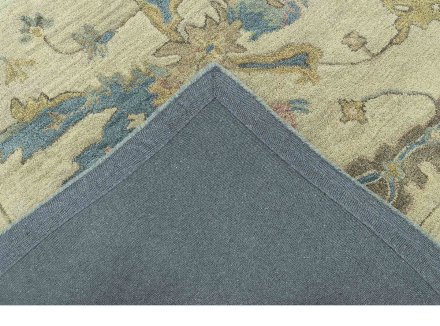 Traditional Oushak Design Beige And Blue Hand Tufted 8x10 Wool Area Rug - The Rug Decor