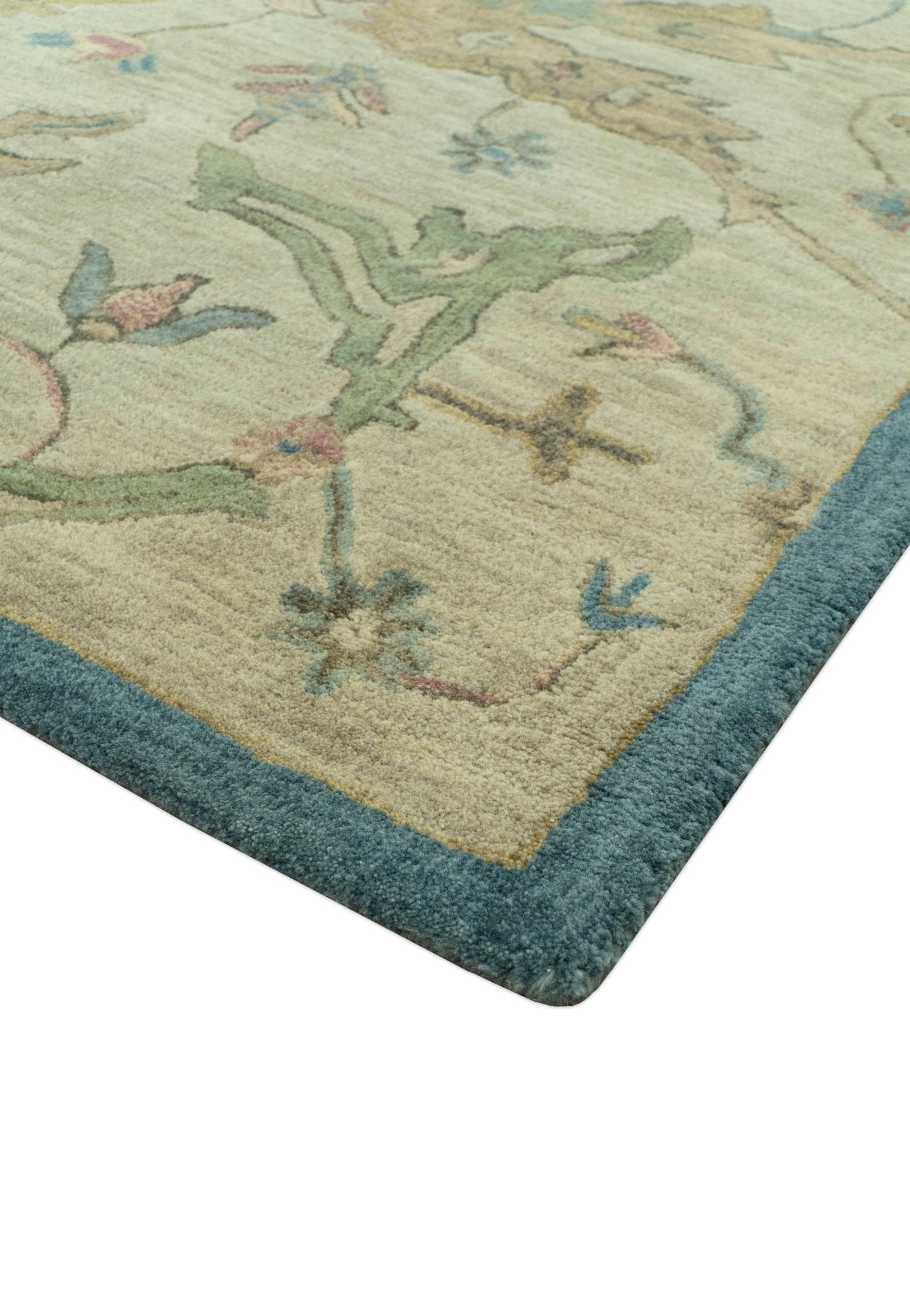 Traditional Oushak Design Beige And Blue Hand Tufted 8x10 Wool Area Rug - The Rug Decor