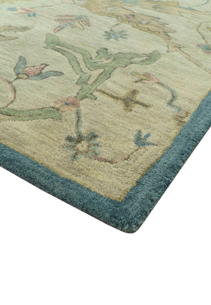 Traditional Oushak Design Beige And Blue Hand Tufted 8x10 Wool Area Rug - The Rug Decor