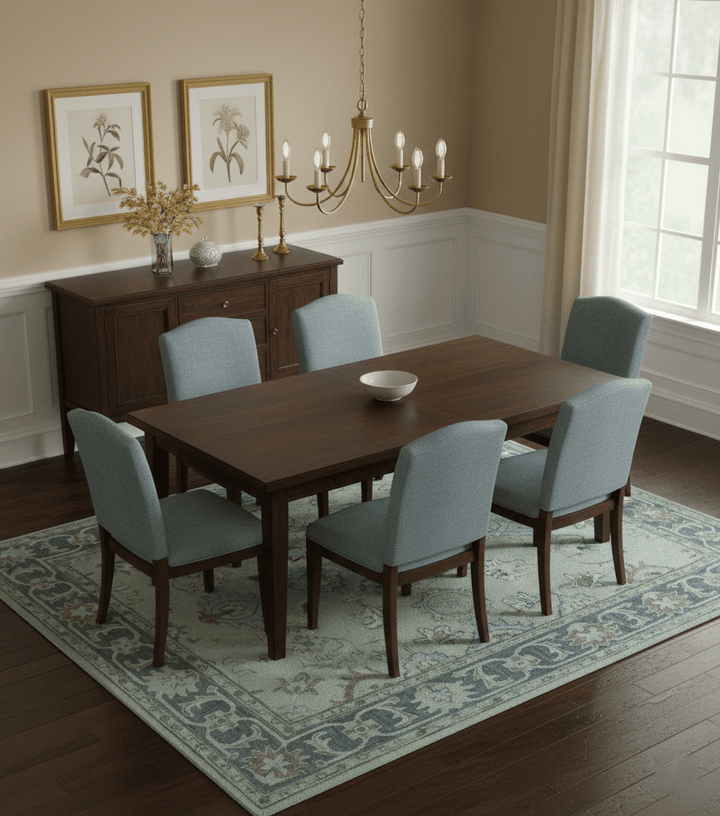 Traditional Oushak Design Beige And Blue Hand Tufted Custom Made Wool Rug - The Rug Decor