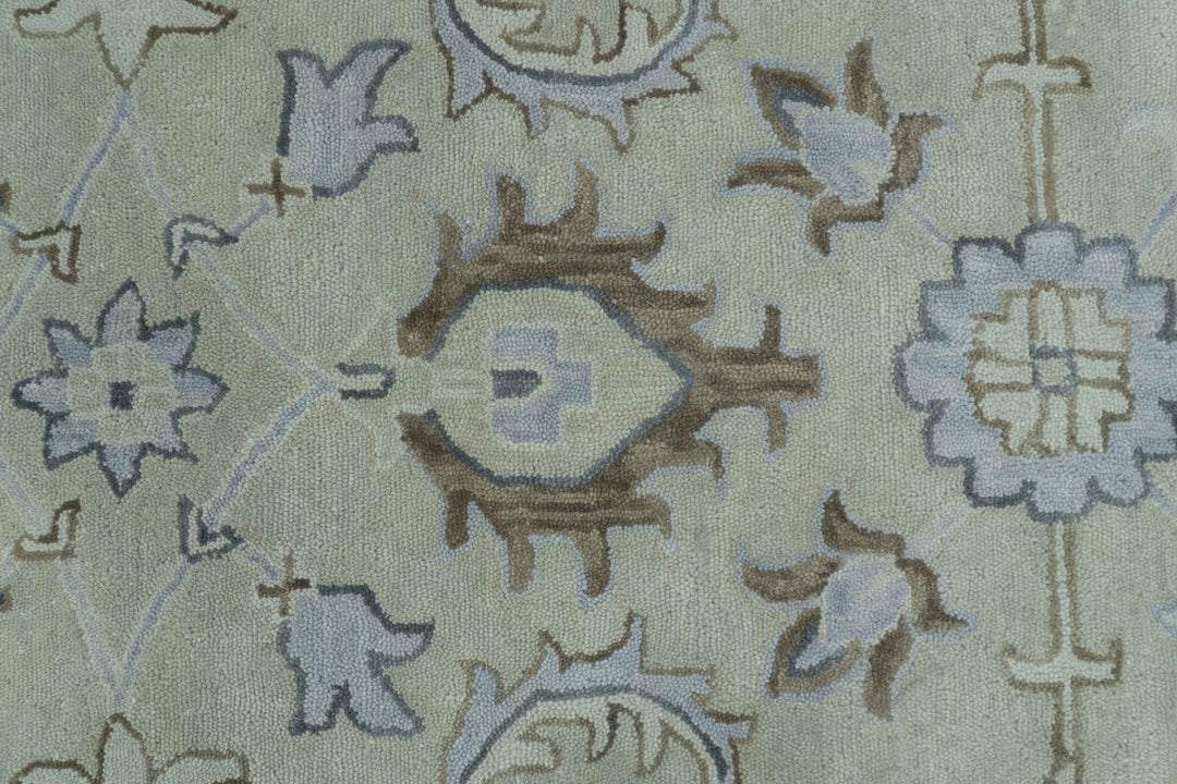 Traditional Oushak Design Beige And Blue Hand Tufted Custom Made Wool Rug - The Rug Decor