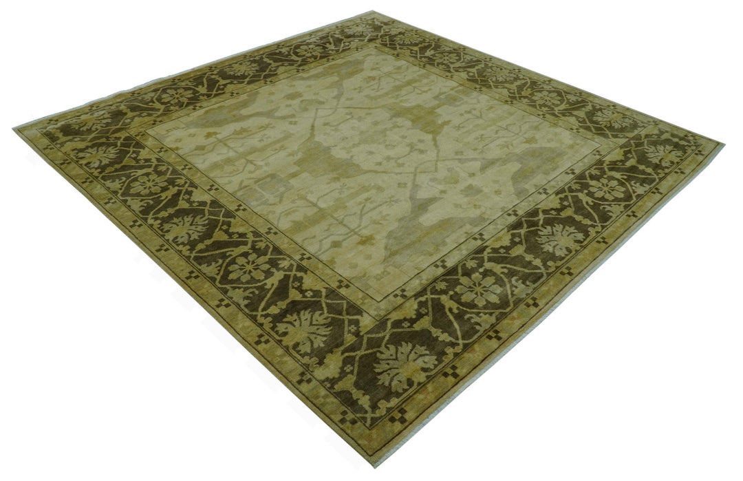 Traditional Oushak Design Beige And Brown 10x10 Hand Knotted Wool Area Rug - The Rug Decor