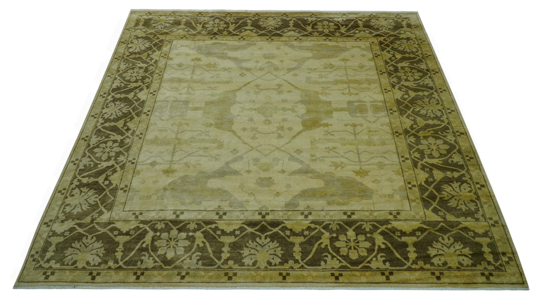Traditional Oushak Design Beige And Brown 10x10 Hand Knotted Wool Area Rug - The Rug Decor