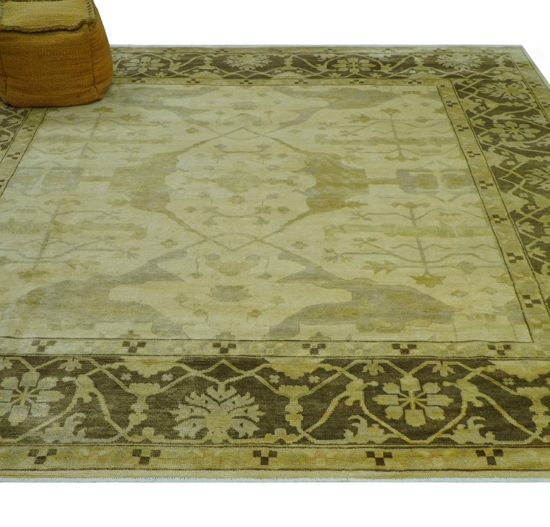 Traditional Oushak Design Beige And Brown 10x10 Hand Knotted Wool Area Rug - The Rug Decor