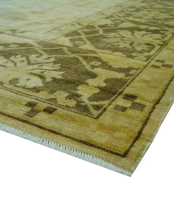 Traditional Oushak Design Beige And Brown 10x10 Hand Knotted Wool Area Rug - The Rug Decor