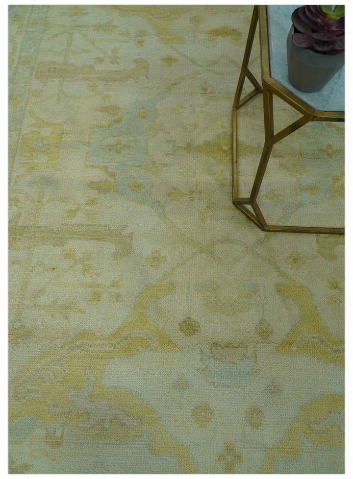 Traditional Oushak Design Beige And Gold 6x9 Hand Knotted Wool Area Rug - The Rug Decor