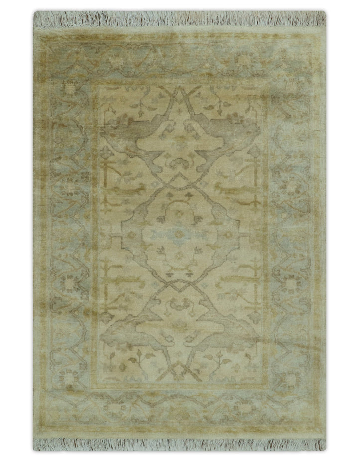Traditional Oushak Design Beige And Gray 4x6 Hand Knotted Wool Area Rug - The Rug Decor