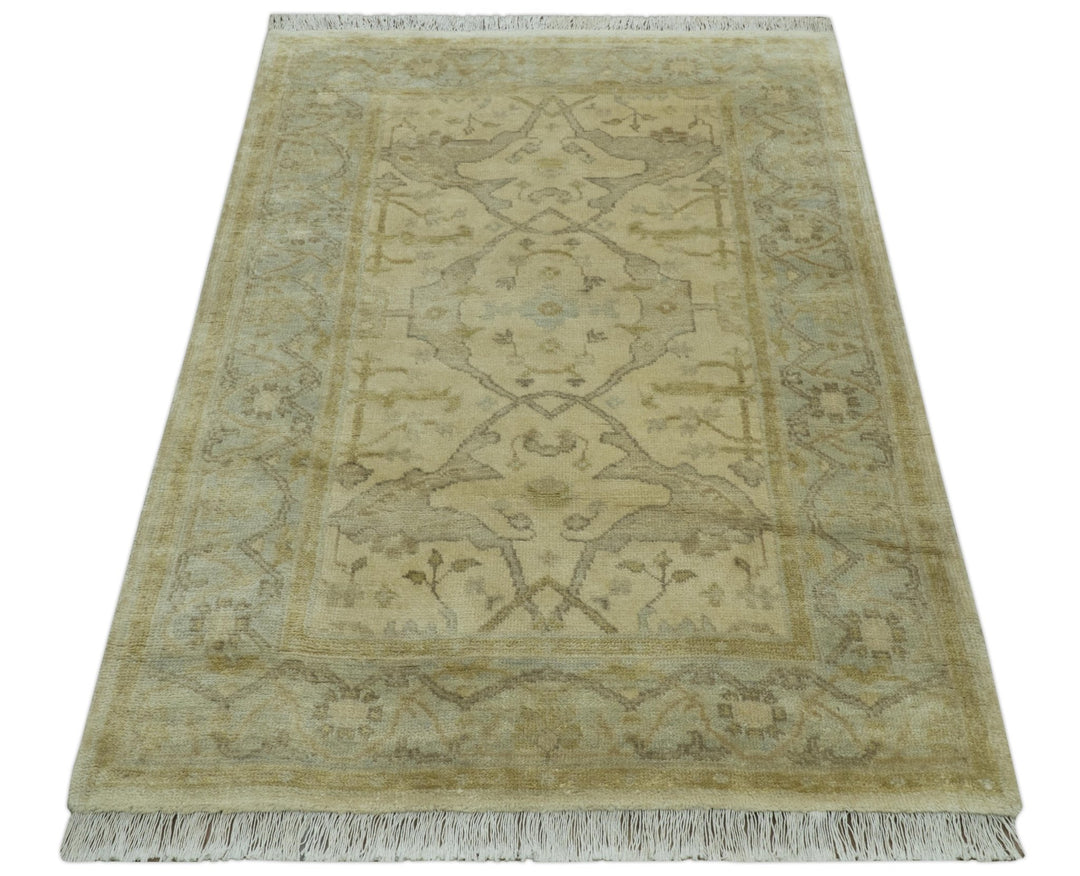 Traditional Oushak Design Beige And Gray 4x6 Hand Knotted Wool Area Rug - The Rug Decor