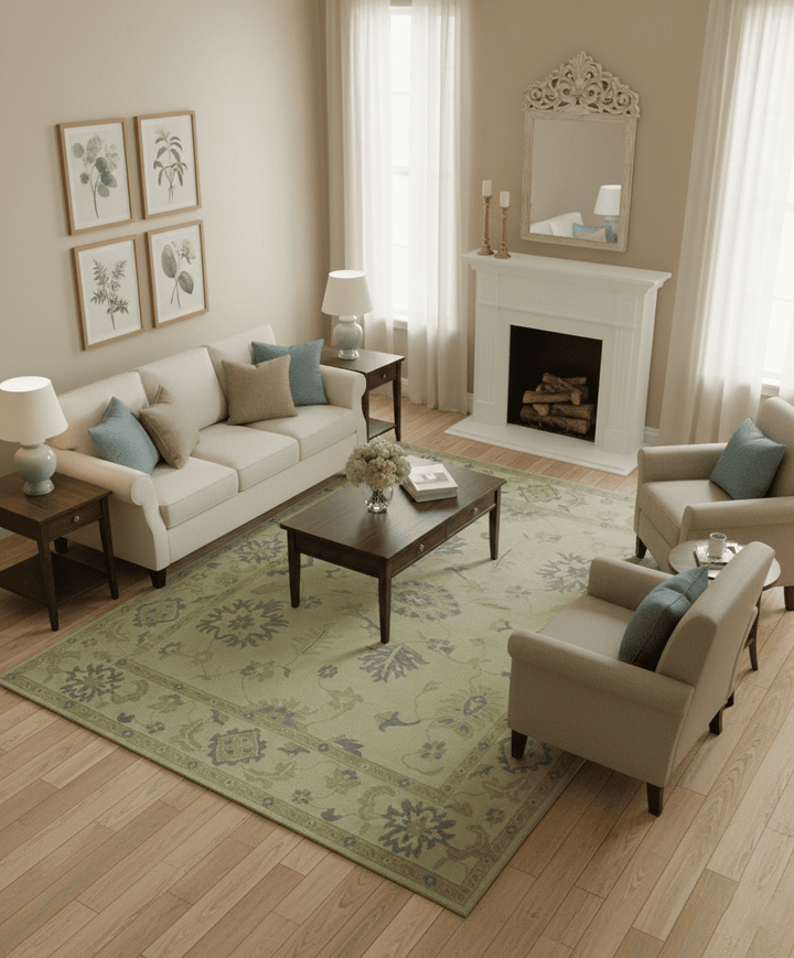 Traditional Oushak Design Beige And Gray Hand Knotted 9x12 Wool Area Rug - The Rug Decor